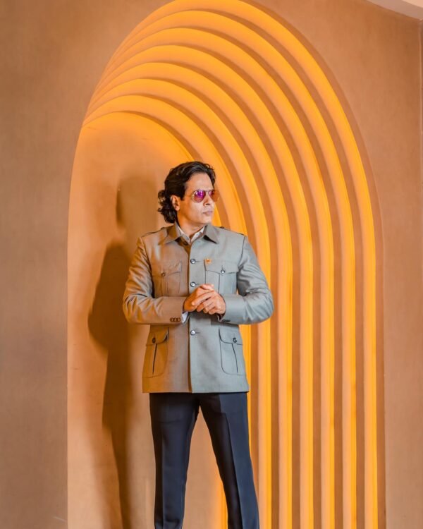 Grey Four Pocket Bandhgala Coat