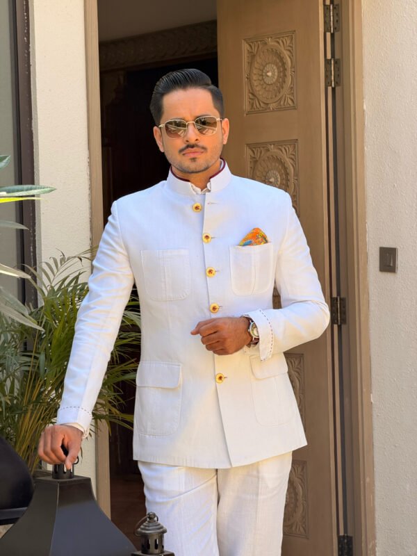 White Linen Bandhgala Suit