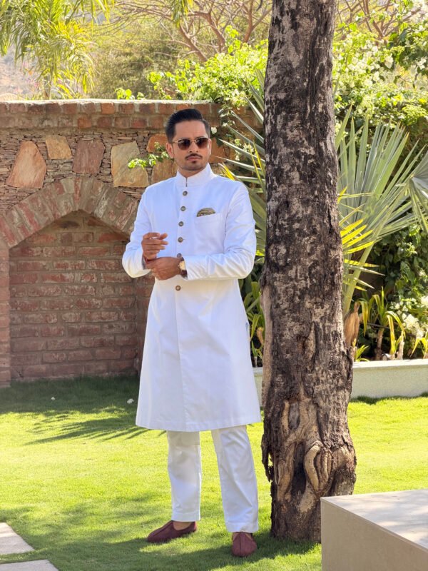 Cream Twill Cotton Handcrafted Achkan