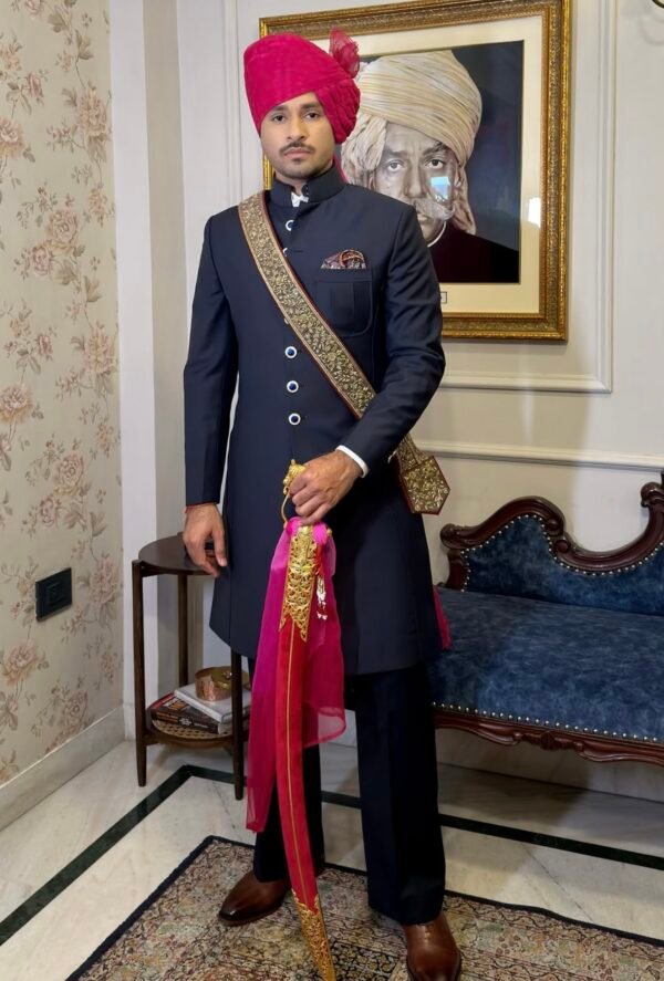 Navy Blue Handcrafted Achkan